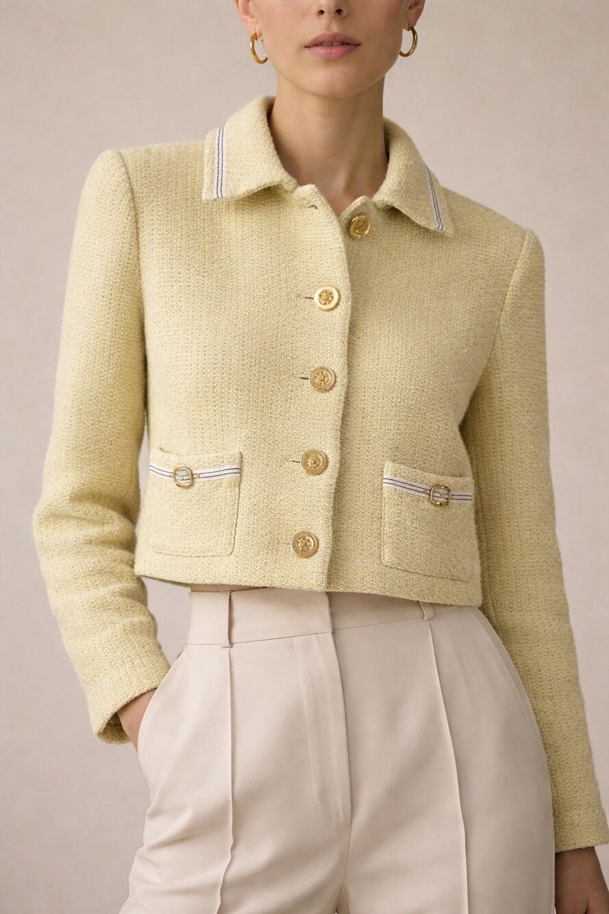 Vintage St. John Tweed Jacket Cardigan Yellow 2 Small Cropped Blazer Luxury